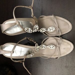 Jeweled Satin Y-Strap Sandals